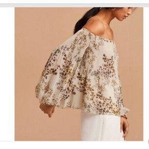 Aritzia Wilfred Floral Boho Peasant Smocked Talence Blouse Size Medium